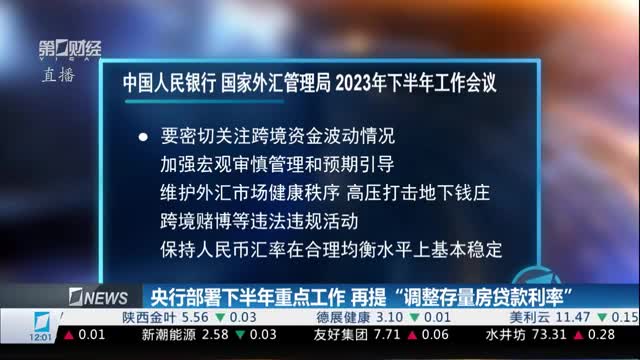 央行部署下半年重点工作 再提“调整存量房贷款利率”