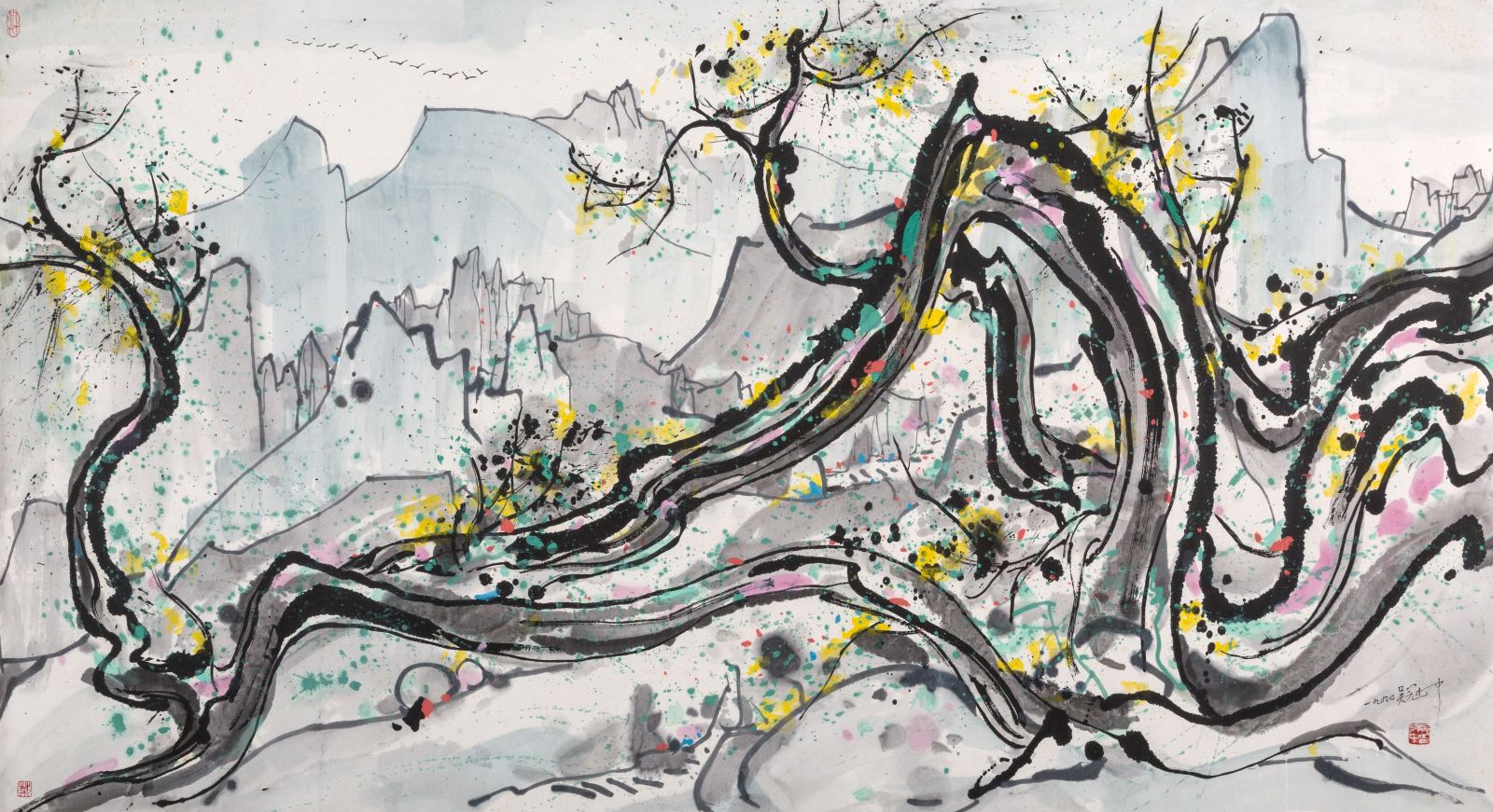 吴冠中《 松树》 水墨纸本设色 1990年作