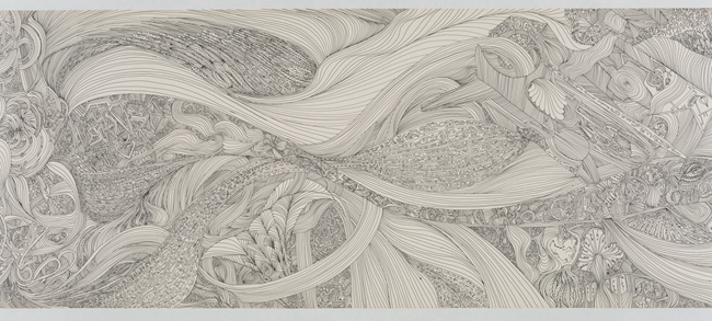 汪化,十道门之三(局部),纸上针管笔,3000x40 cm,2015