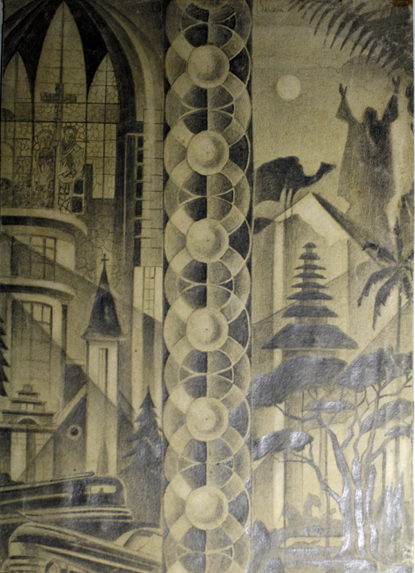 郭平在木雕作坊的废弃物里淘到的铅笔画