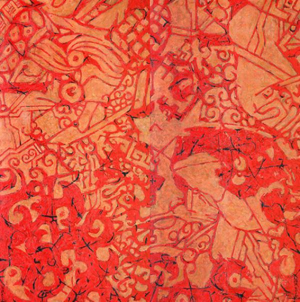 许德民，《天工开物·穿史祭红》，布上丙烯，2015年