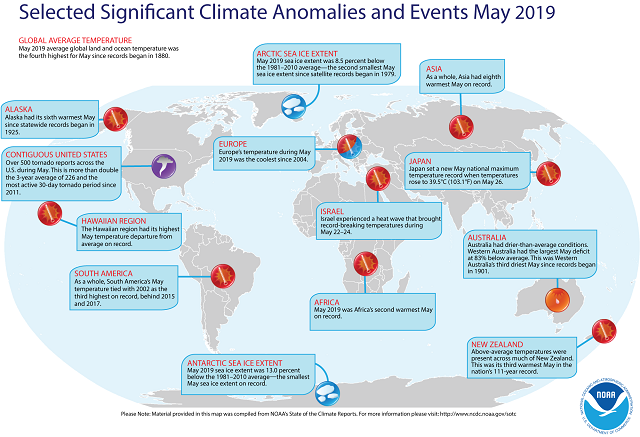 全球五月气候异常事件              来源：WMO网站
