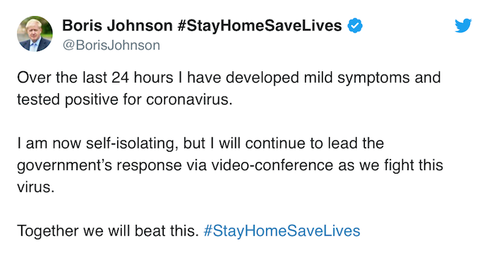 约翰逊的账号名加了一句“待在家里拯救生命”