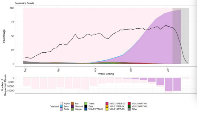 Delta挑战升级 英国确诊病例周增46 变异还在继续