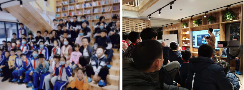 孩子们聚精会神地聆听资深新闻工作者、央视记者梁烨分享——《透过镜头看世界》