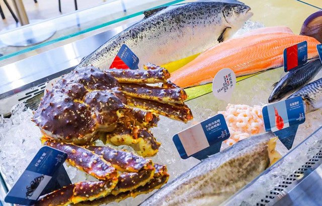 进博会上陈列的挪威海产（来源：受访者供）