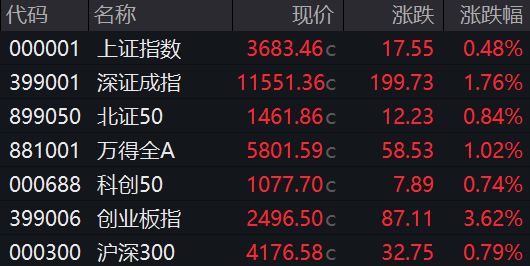 收盘丨沪指创近4年新高，创业板指涨3.6%，两市成交额突破2万亿元