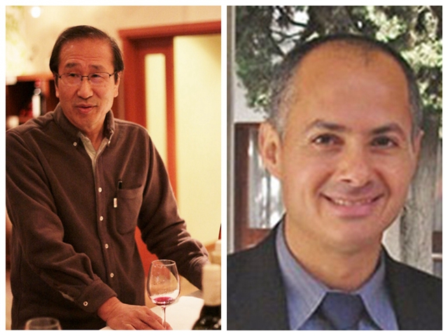 分享2025年诺贝尔化学奖的北川进(左)与奥马尔·亚吉(右),以及理查德·罗布森。