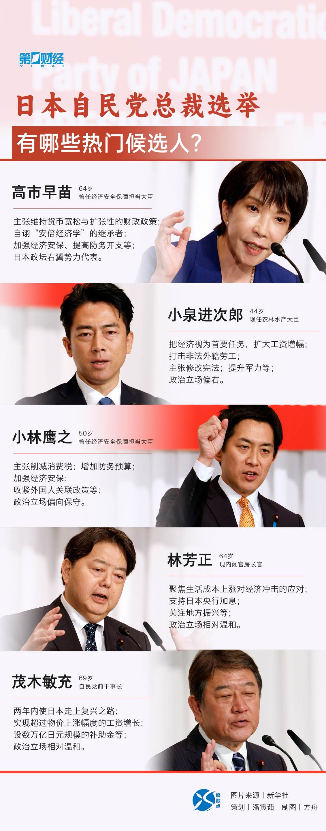 一图读懂|日本自民党总裁选举今投票，五位热门候选人有哪些政策？