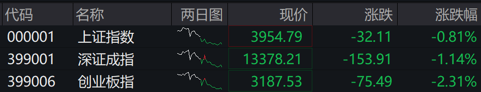 收盘丨创业板指缩量跌2.31%,算力硬件产业链回调明显