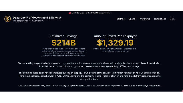 美国政府效率部网站截图