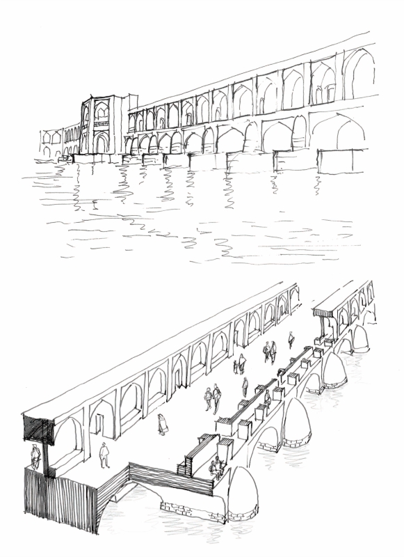 在伊朗古城伊斯法罕,由阿拔斯大帝建造的三十三孔桥
