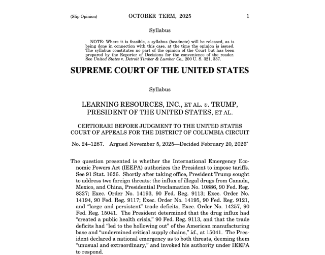 判了！美国最高法院裁定特朗普政府大规模关税政策违法